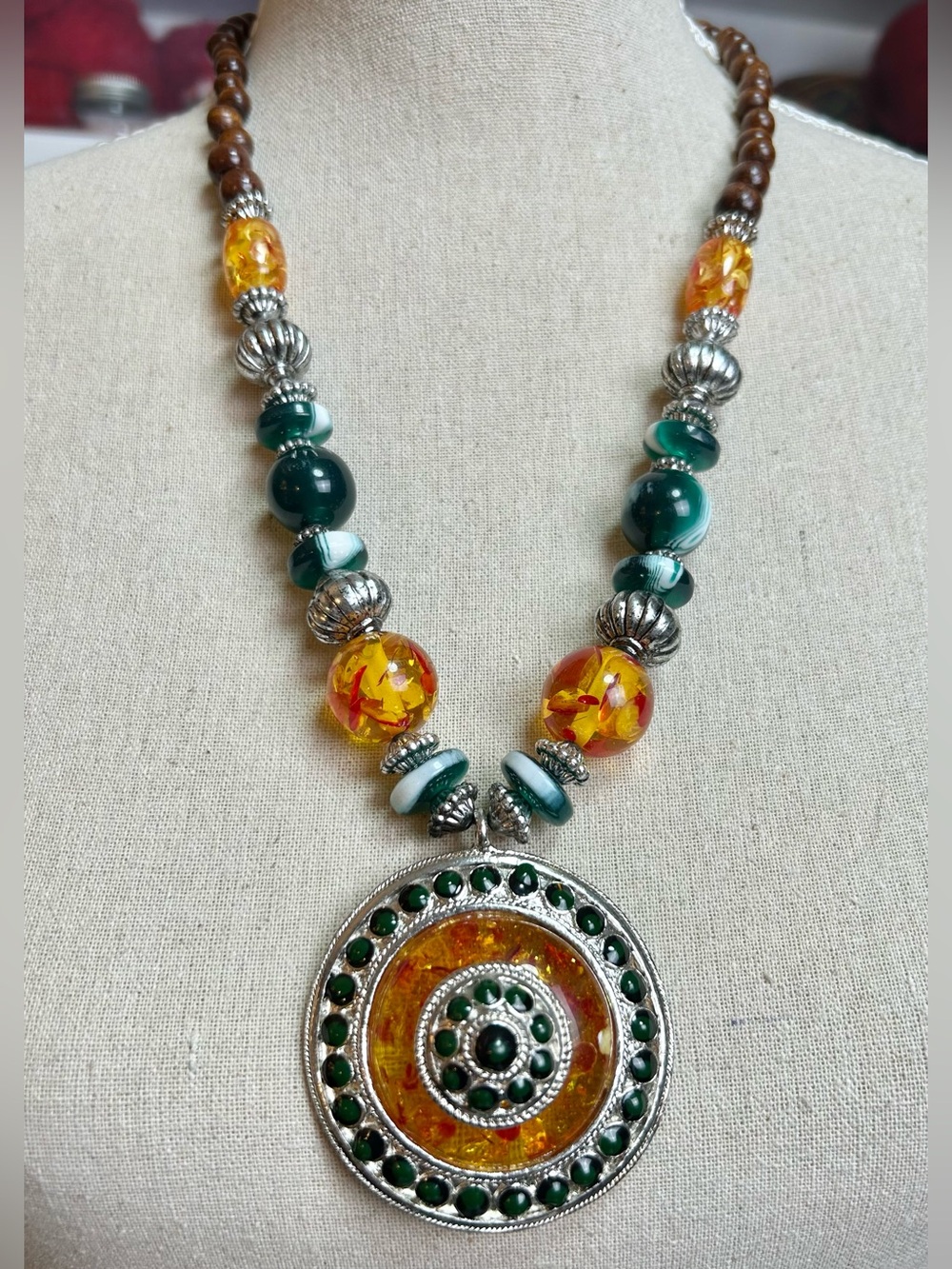 Handcrafted Boho Beaded Statement Necklace, Stunning Beads Maximalist Bold Vibe